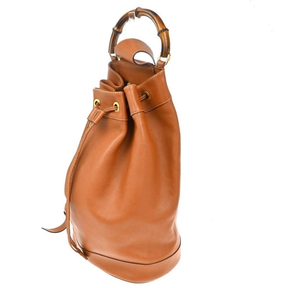 Gucci Vintage Bamboo Sling Backpack Leather Brown Leather Backpack Bag - Picture 3 of 16